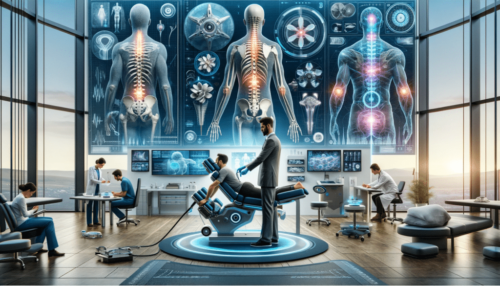Chiropractor using advanced pain relief techniques on a patient, showcasing chiropractic advancements
