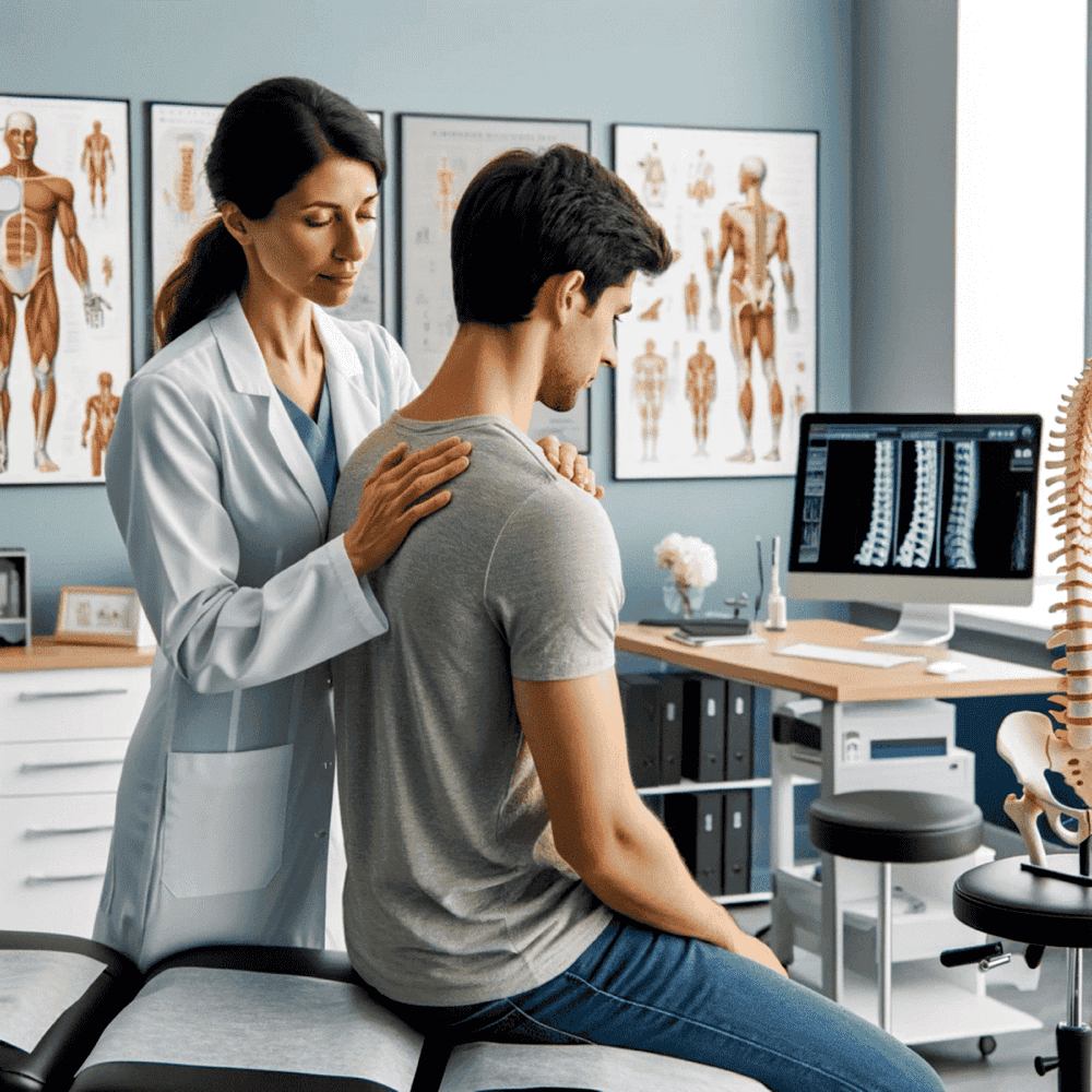 Chiropractor conducting a comprehensive diagnostic assessment on a patient
