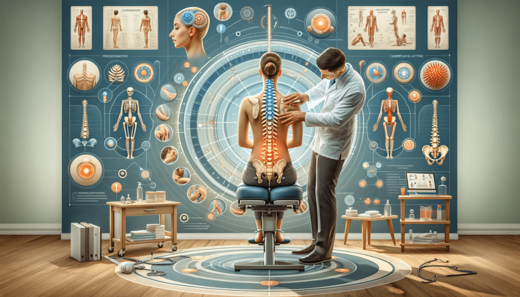 Chiropractor demonstrating a spinal adjustment technique on a patient in a clinic setting